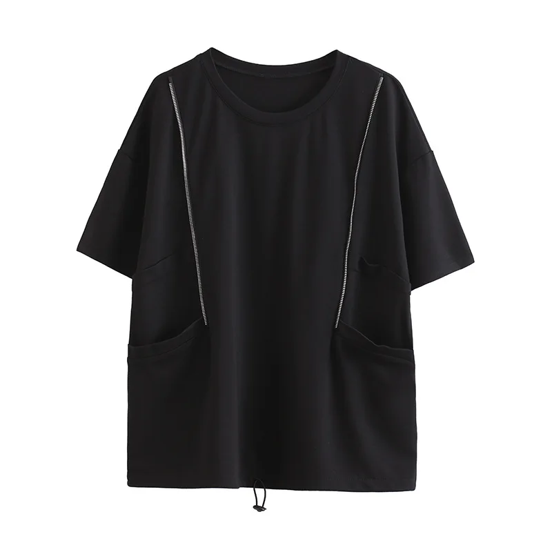 Ladies Short Sleeve T-Shirt Summer New Classic Dark Street Personality Zipper Decoration Loose Leisure Large Size Half Sleeve