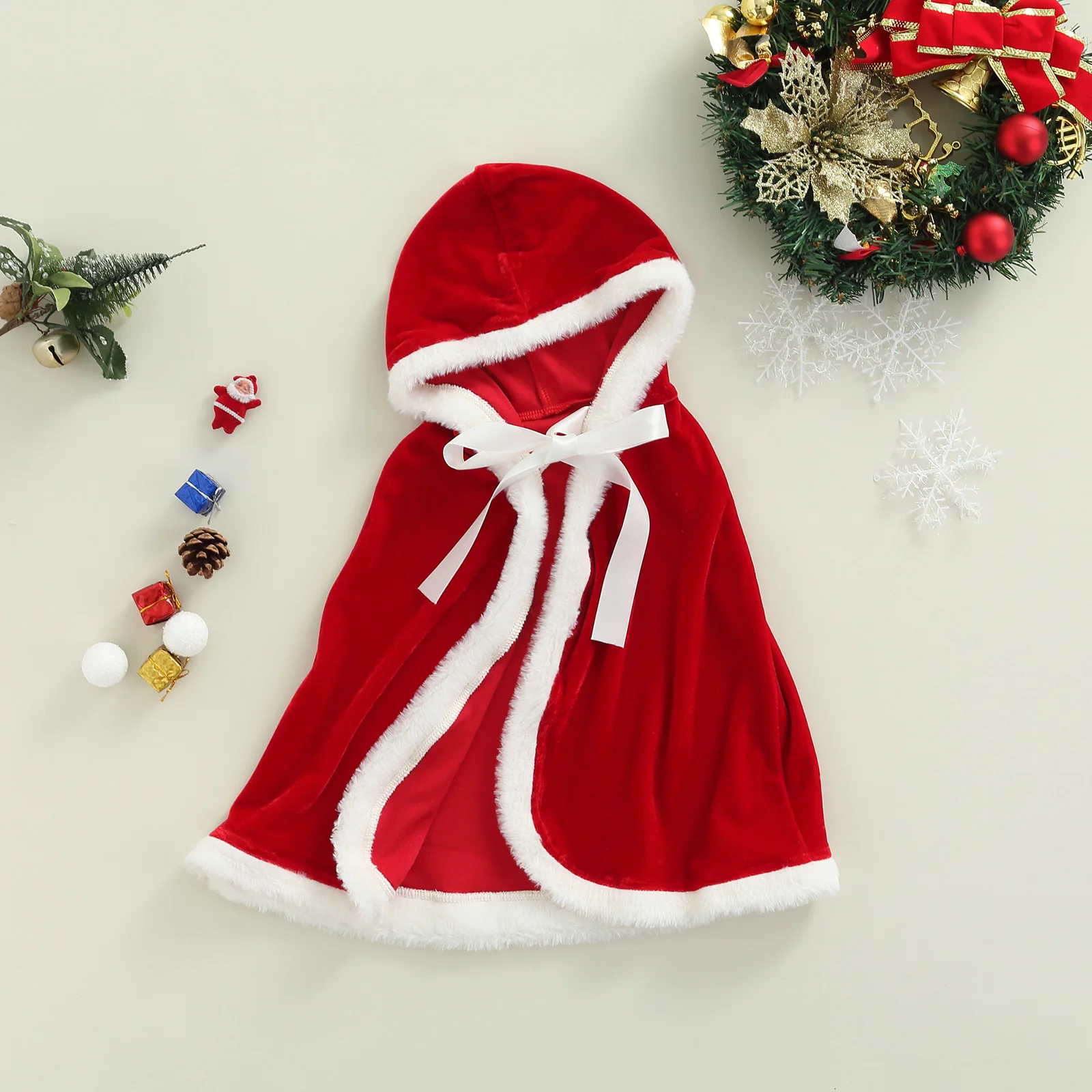 Toddler Baby Girl Christmas Red Cloak Mrs Claus Santa Velvet Hooded Poncho Cape Kids Xmas Costume Outfit