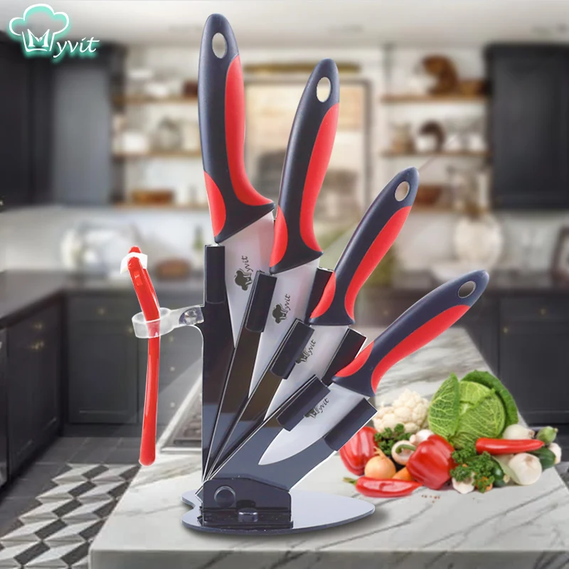 

Ceramic Knives Set Kitchen Knife Holder Chef Slicing Utility Paring Knife White Blade 3 4 5 6 inch + Stand + Peeler Cooking Set