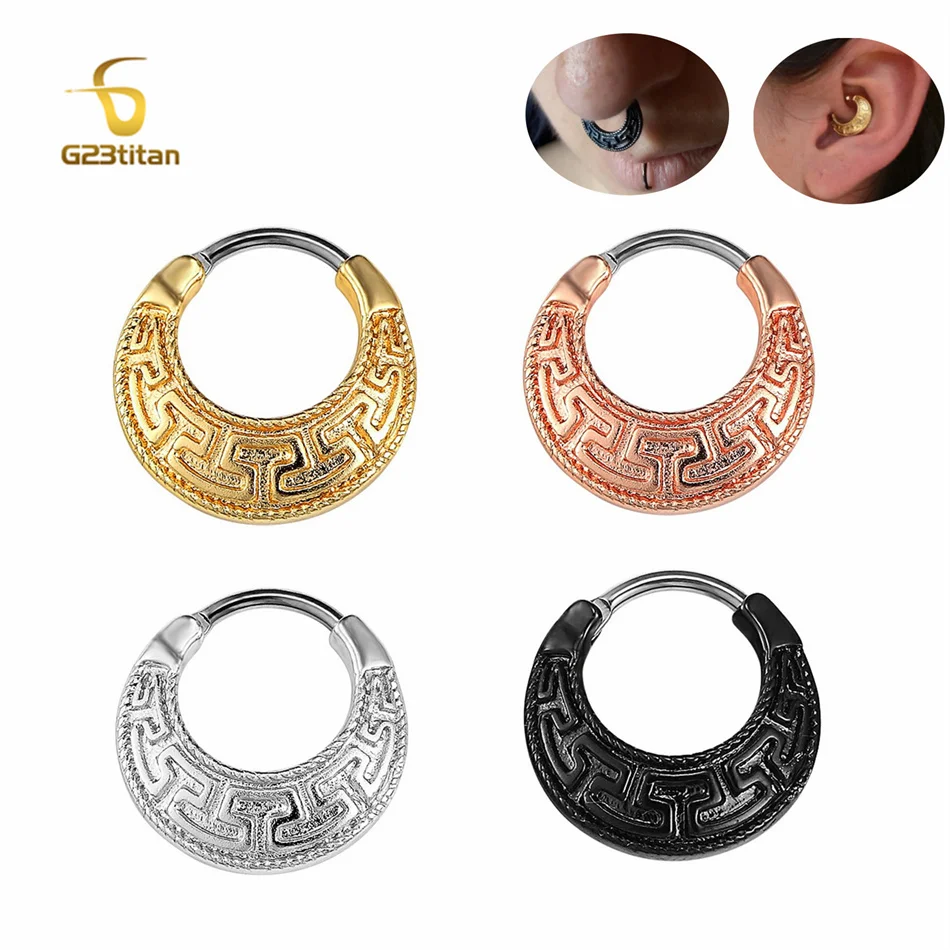 Vintage Septum Clicker 16G Tianium Clip In The Nose Pink Gold Black Silver Plated Nose Hoop Ear Daith Ring Body Piercing Jewelry