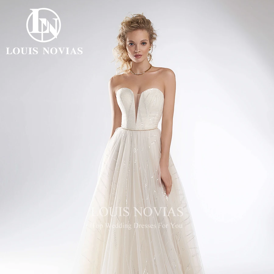 LOUIS NOVIAS Свадебное платье трапециевидной формы Элегантные платья невесты без бретелек Блестящие свадебные платья без рукавов с блестками Vestidos De Novia