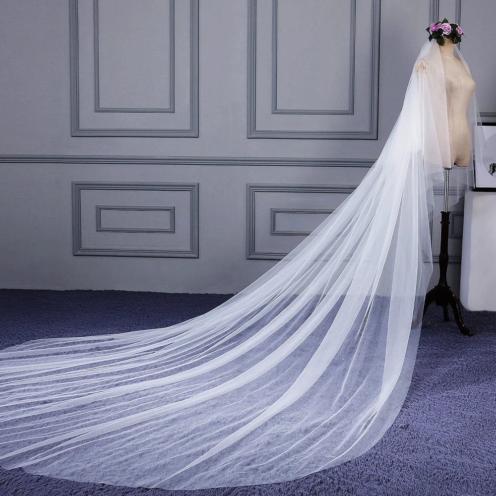 Women Ivory Simple Wedding Bridal Cathedral Veil with Comb 3m 2 Layer Elegant Long Train Veil Cut Edge Lady Accessory for Bride