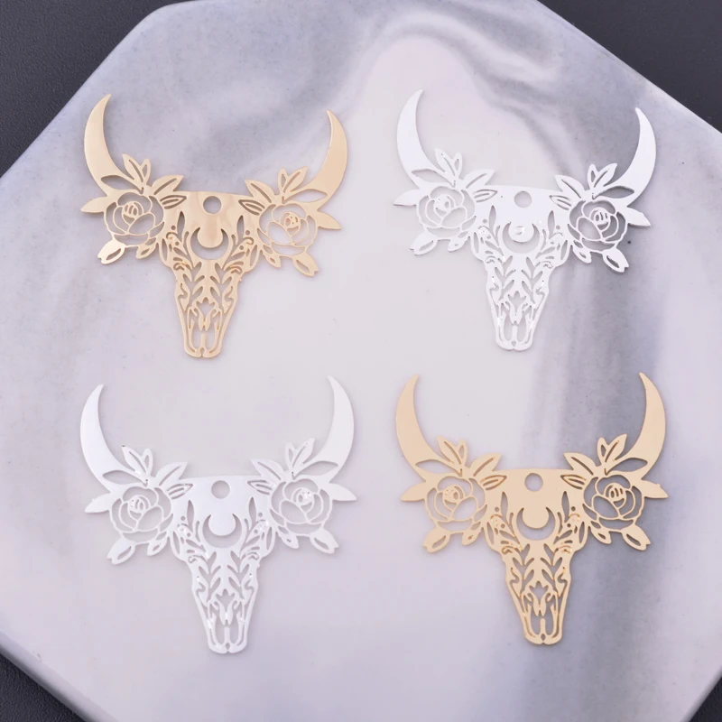 6pcs 28*30mm DIY Jewelry Making Light gold Color Brass Thin Animal bull Charms  Silver Plated Pendant