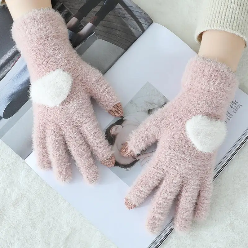 Knitted Gloves Fashion Love Warm Gloves Cute Korean Wild Gloves Outdoor Sports Riding Touch Screen Gloves A299