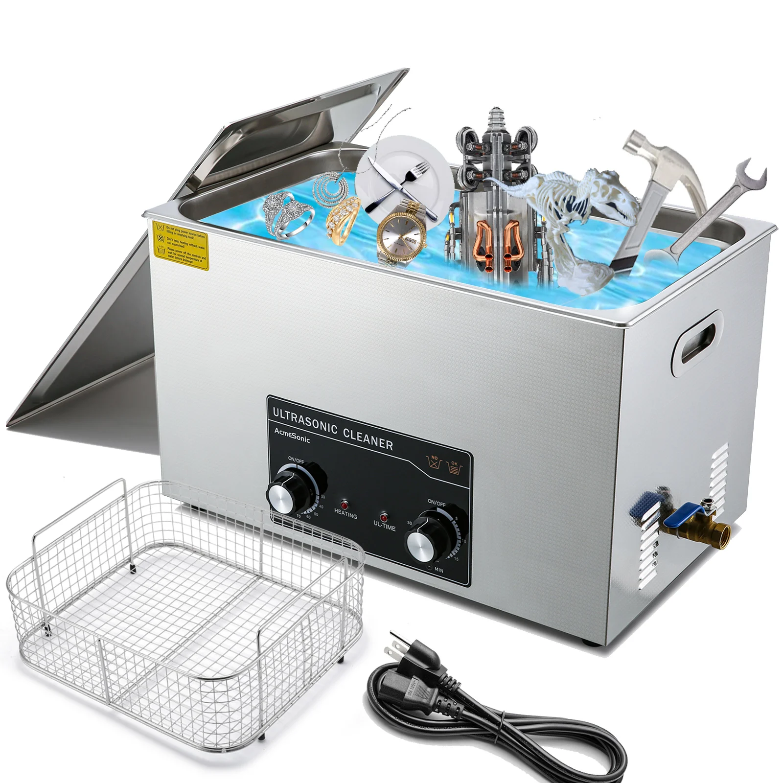 ACMESONIC 30L коммерческий Ультразвуковой очиститель с нагревателем таймер 10 трандукторов 800 Вт + 600 Вт 42 кгц для карбонов велосипедная цепь латунь