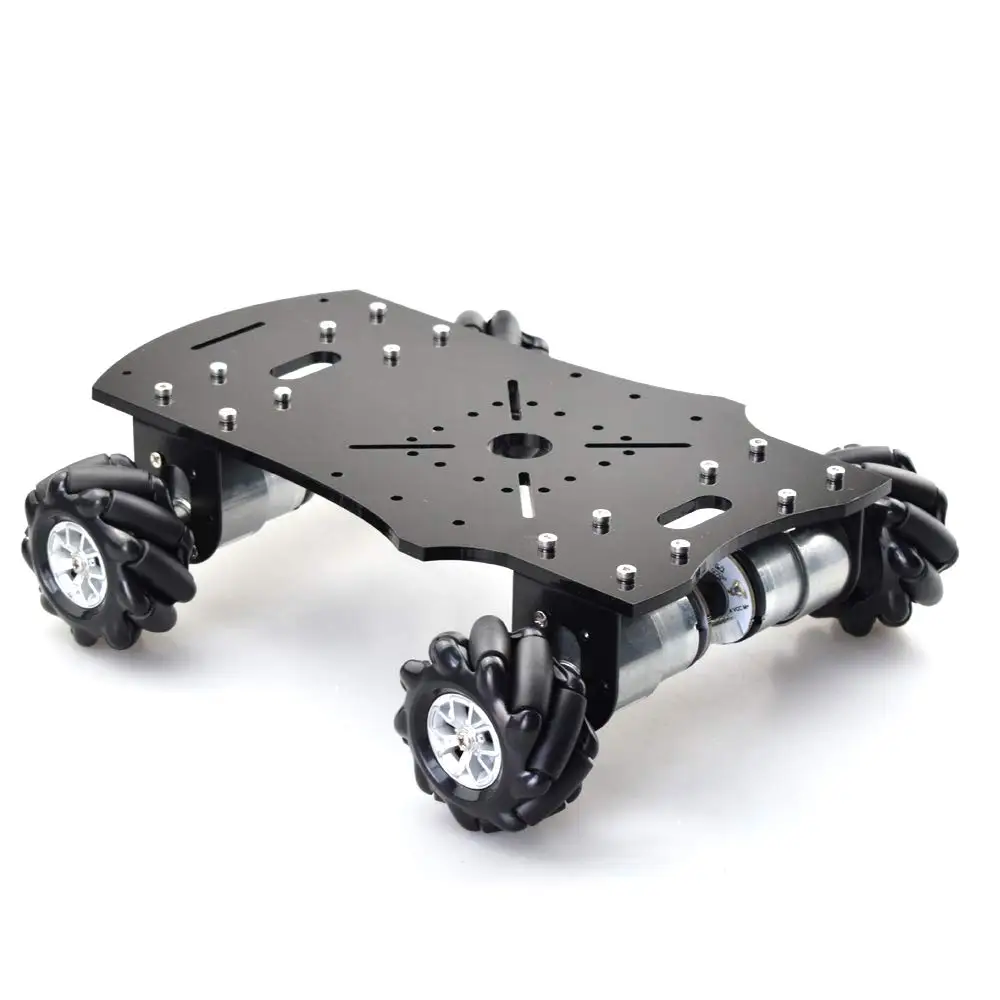 Sasis mobil Robot RC roda Mecanum 4WD 60mm, lapisan ganda beban 5KG dengan Motor enkoder DC 12V untuk proyek Arduino Raspberry Pi DIY