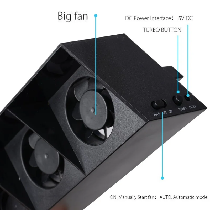 PS4 Vertical Horizontal Orientation Cooling Fan 5 Fans Turbo Temperature Control USB External Cooler For Playstation 4 Console