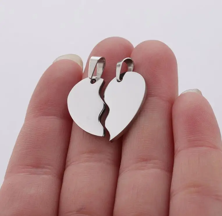 

20pcs 100% Mirror Polished Stainless Steel Heart Blank Puzzle Charm Pendant Broken Heart Charm Pendants High Polished Wholesale