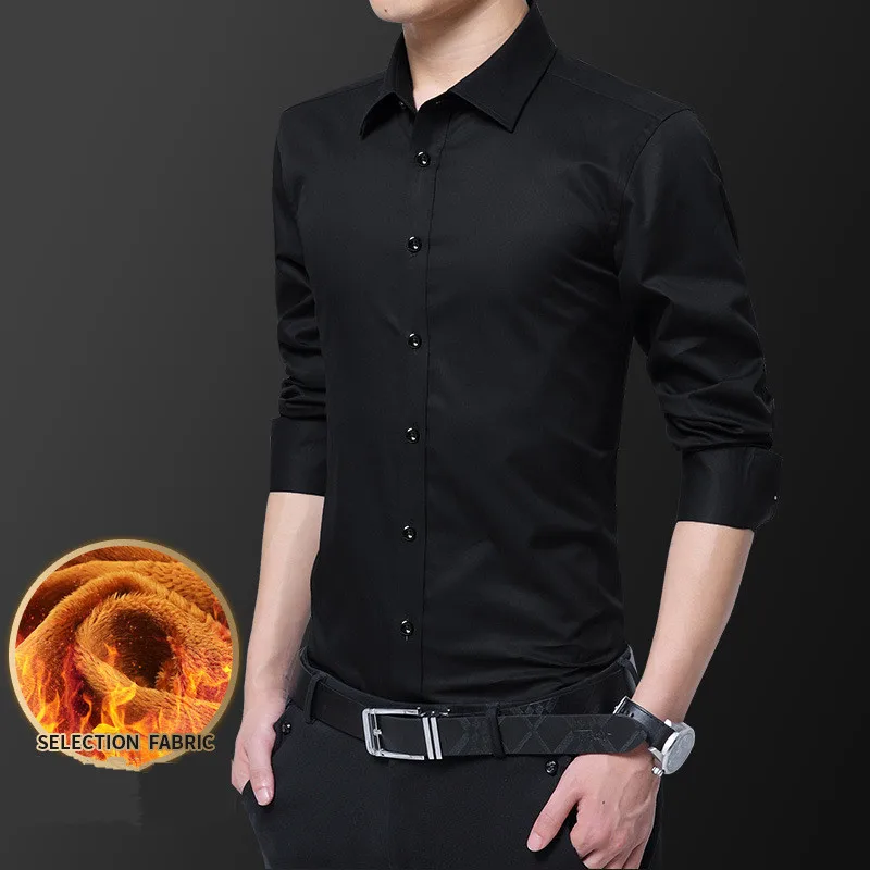 MRMT 2024 Brand Winter New Men's Long-sleeved Shirt Youth Thick Thick Solid Color Shirt for Male Tops