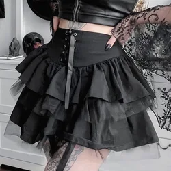 Zasznurować Gothic Y2K kobieta spódnice kratę koronki wykończenia plisowana spódnica wysokiej zwężone Harajuku Kawaii Mini spódnica elegancki Punk ciemny E dziewczyna