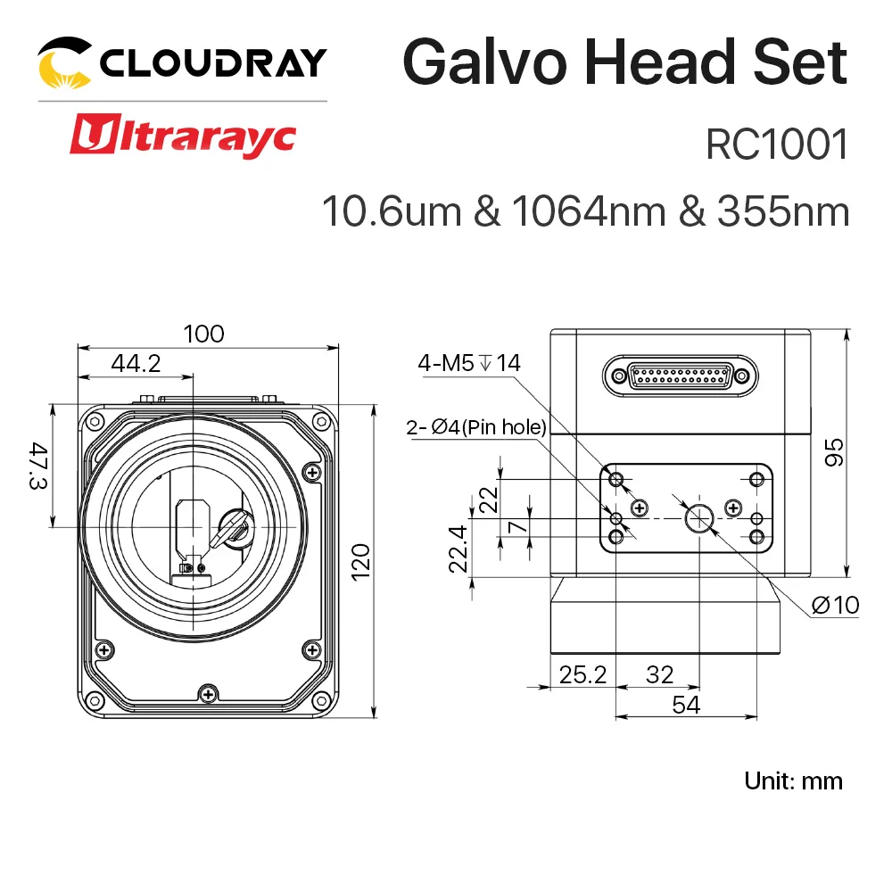 Imagem -04 - Scanning Galvo Head Grupo Scanner Galvanômetro 10.6um 1064nm 355nm Fonte de Alimentação para Marcação de Fibra 10 mm Ultrarayc-rc1001