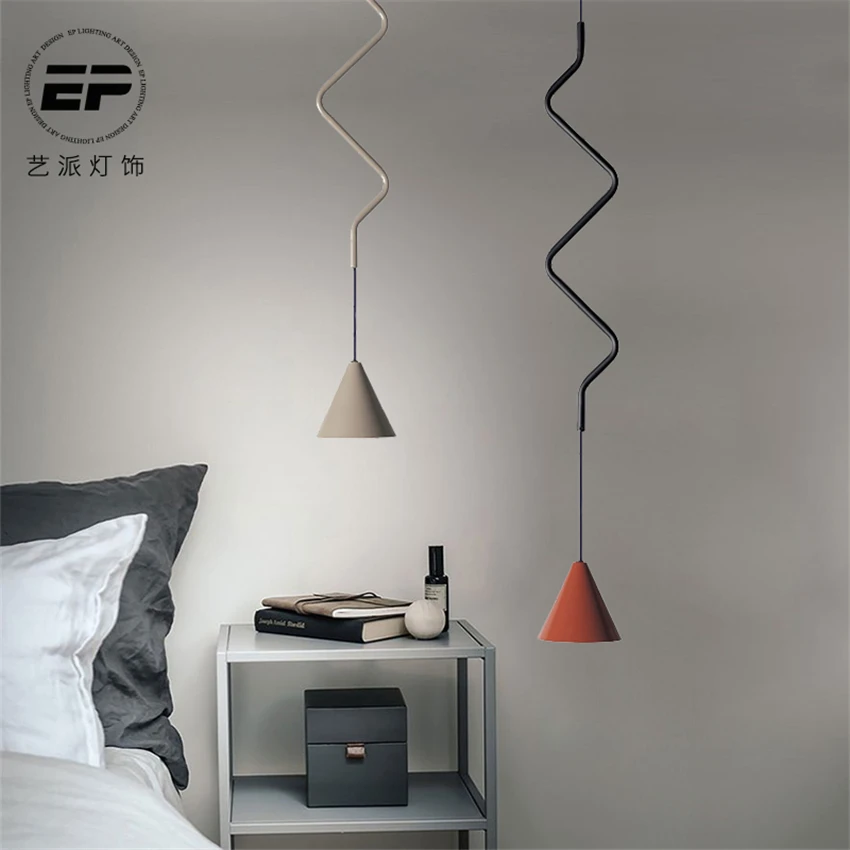 Nordic Art Wave Line Pendant Lights Bedroom Living Room Dining Room Fashion Lamp Restaurant Bar Pendant Lamps Decorated Lights