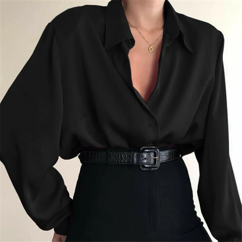 Hot Sale Fashion Autumn Women Blouse Shirt Lapel Long Sleeve Solid Black Red Ladies Blouse For Women Female Top Clothing New