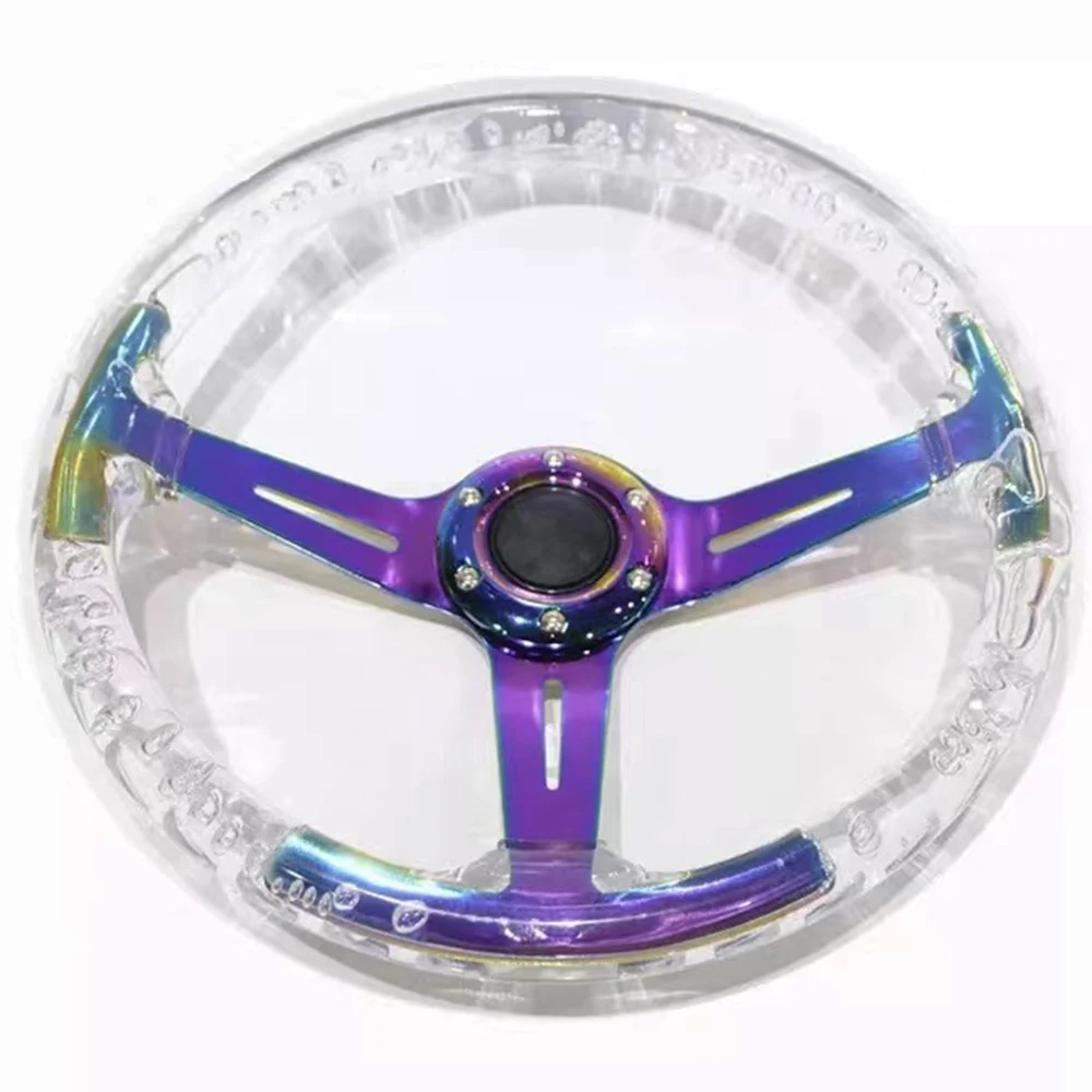 New 350mm14inch Acrylic Transparent Racing Sports Car Steering Wheel Neo Chrome ABS 70mm Deep Universal Auto with Logo