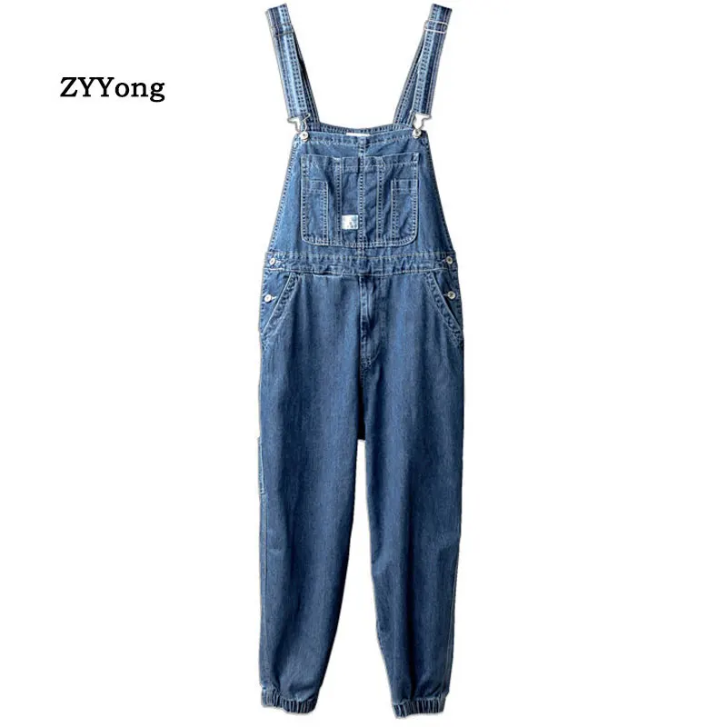 

Overalls Men Jumpsuit Casual Romper 2021 Joggers Loose Bib Jeans Pants Streetwear Fashion Solid Color Suspenders Blue Trousers