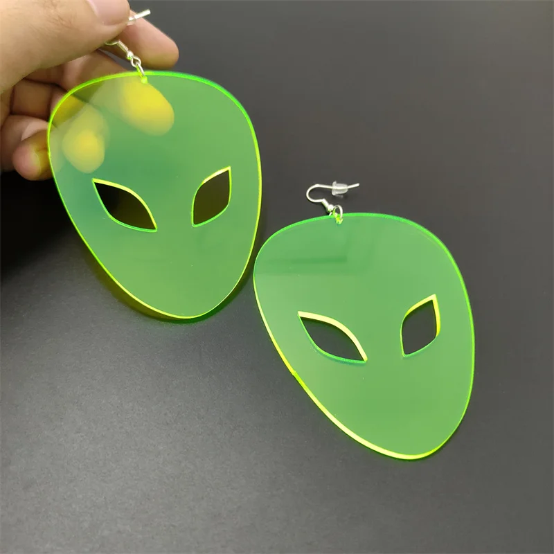 KUGUYS Neon Pink Green Aliens Super Large Earrings for Women Jewelry Acrylic HipHop ET Big Party Club Accessories