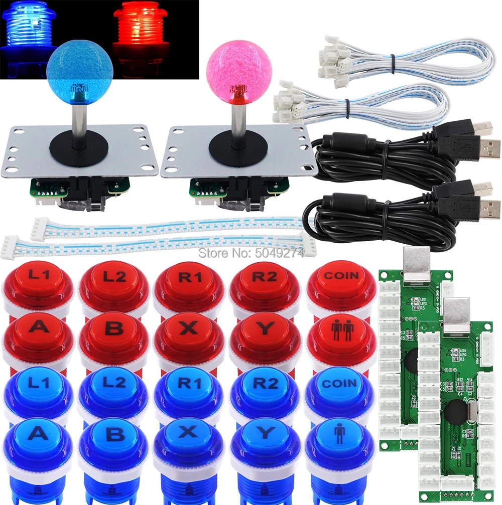 Arcade Kit fai da te hitbox Arcade USB Zero Delay Encoder con copia a 5 pin joystick sanwa LED 30mm pulsante moneta 1P 2P A PC TV PS2 PS3