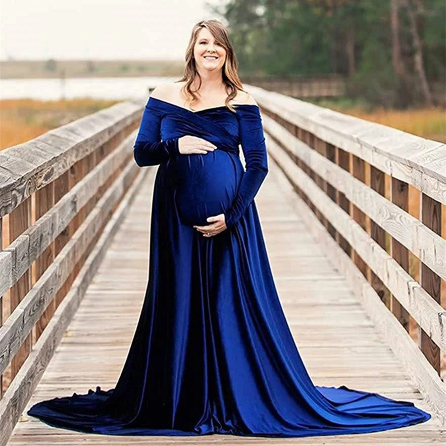 Long Maternity Shoot Dress Pleuche Elegence Pregnancy Dresses Photography Maxi Maternity Gown Photo Prop For Pregnant Women 2019