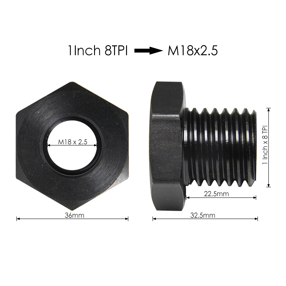TASP Woodworking Lathe Headstock Spindle Adapter M33 1 Inch M18 Wood Turning Threaded Insert Lathe Chuck Faceplate Adapter