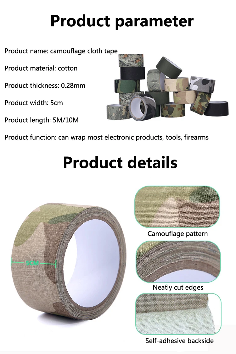 5M/10M Multifunktionales Camo Tape Selbstklebendes Tarnklebeband Jagd Paintball Airsoft Gewehr Wasserdichtes, rutschfestes Stealth Tape – Detail 2