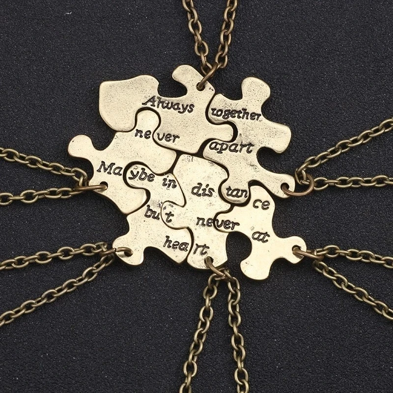 Creative Fashion 6-piece Best Friend Metal Pendant Puzzle Chain Necklace Friendship Girlfriends Graduation Gift Birthday Gift