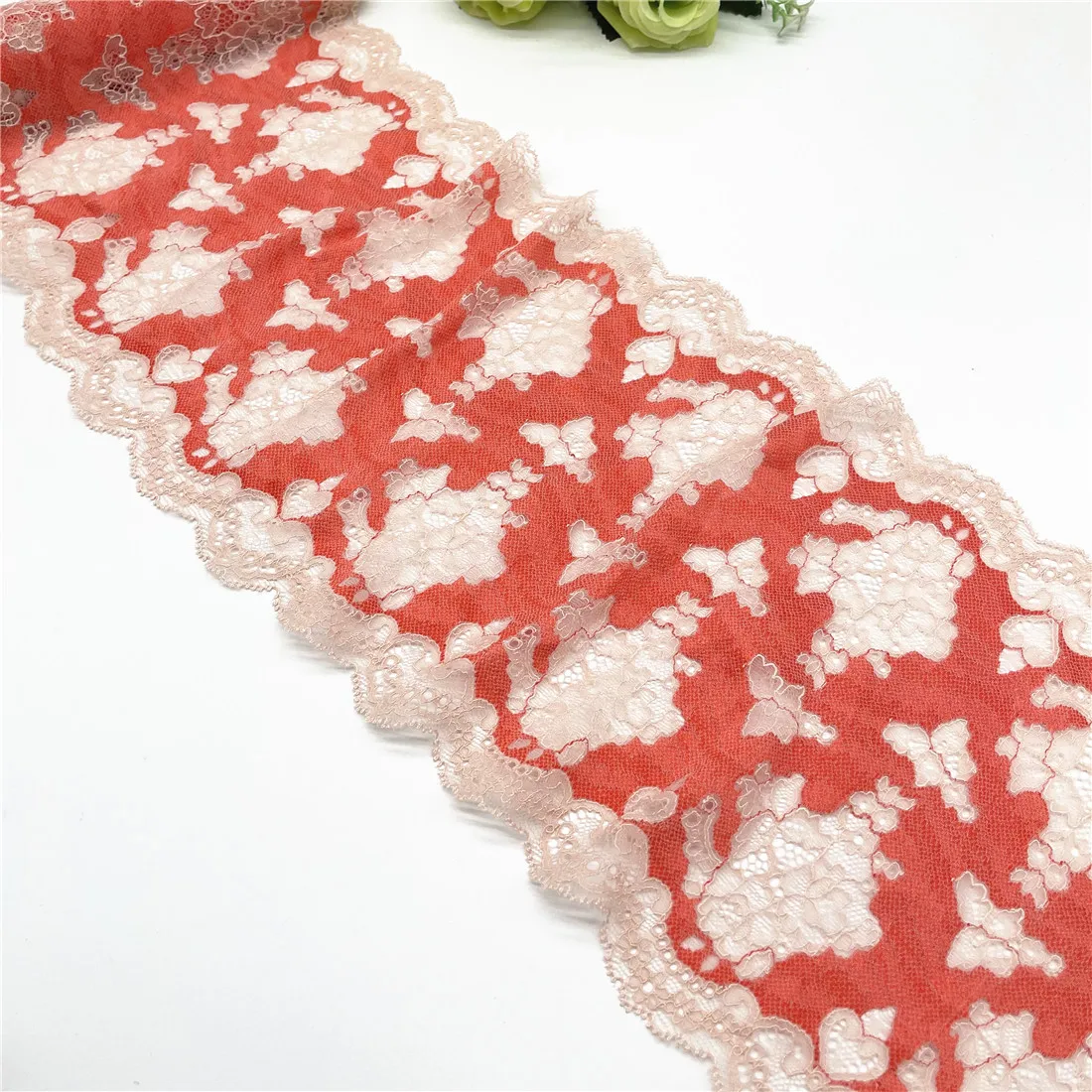 3y/Lot Width 8 1/2 inch (22cm) Orange Red Elastic Stretch Lace Trim Lingerie Sewing Craft DIY Apparel Fabric Garment Accessory