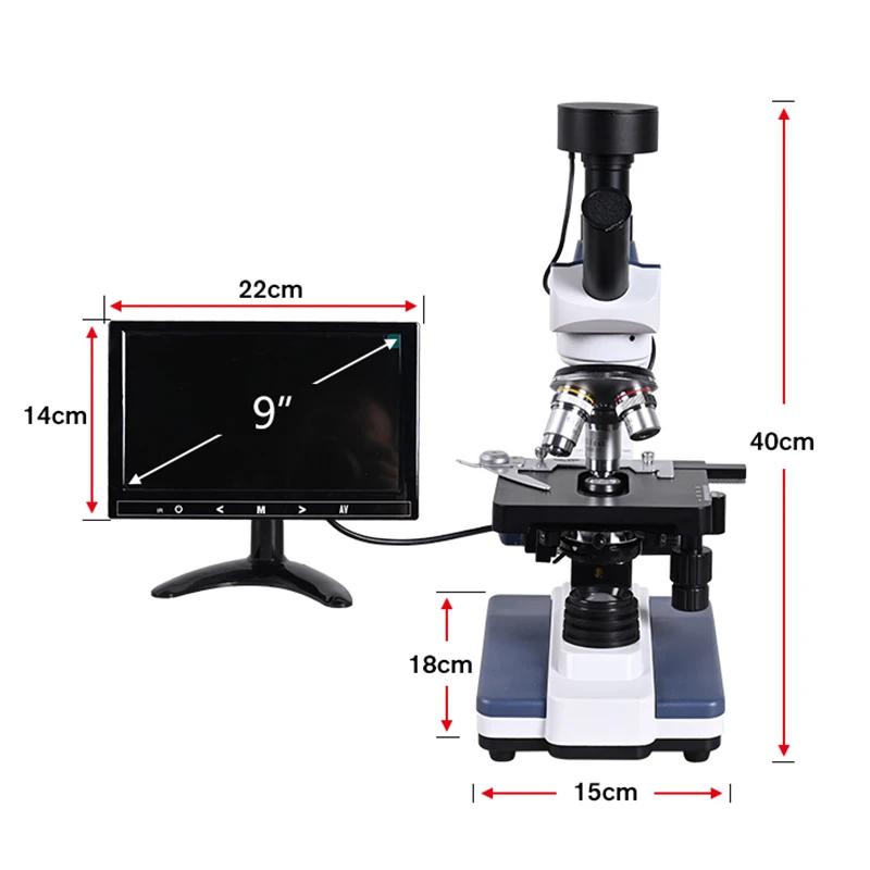 1500X Binocular Digital Biological Laboratory Microscope, 9” LCD+5MP Electronic Lens+USB Cable+Metal Case