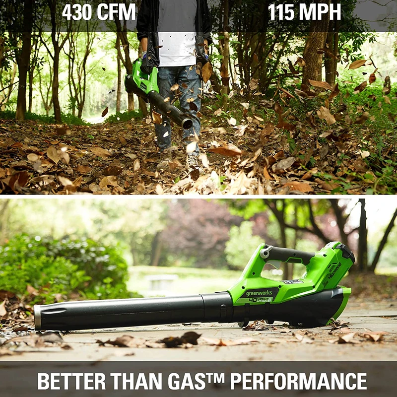 greenworks 40V Air Blower Cordless 115 MPH / 430 CFM Brushless Cordless Axial Leaf Blower Outdoor Garden Tool with 4ah Battery