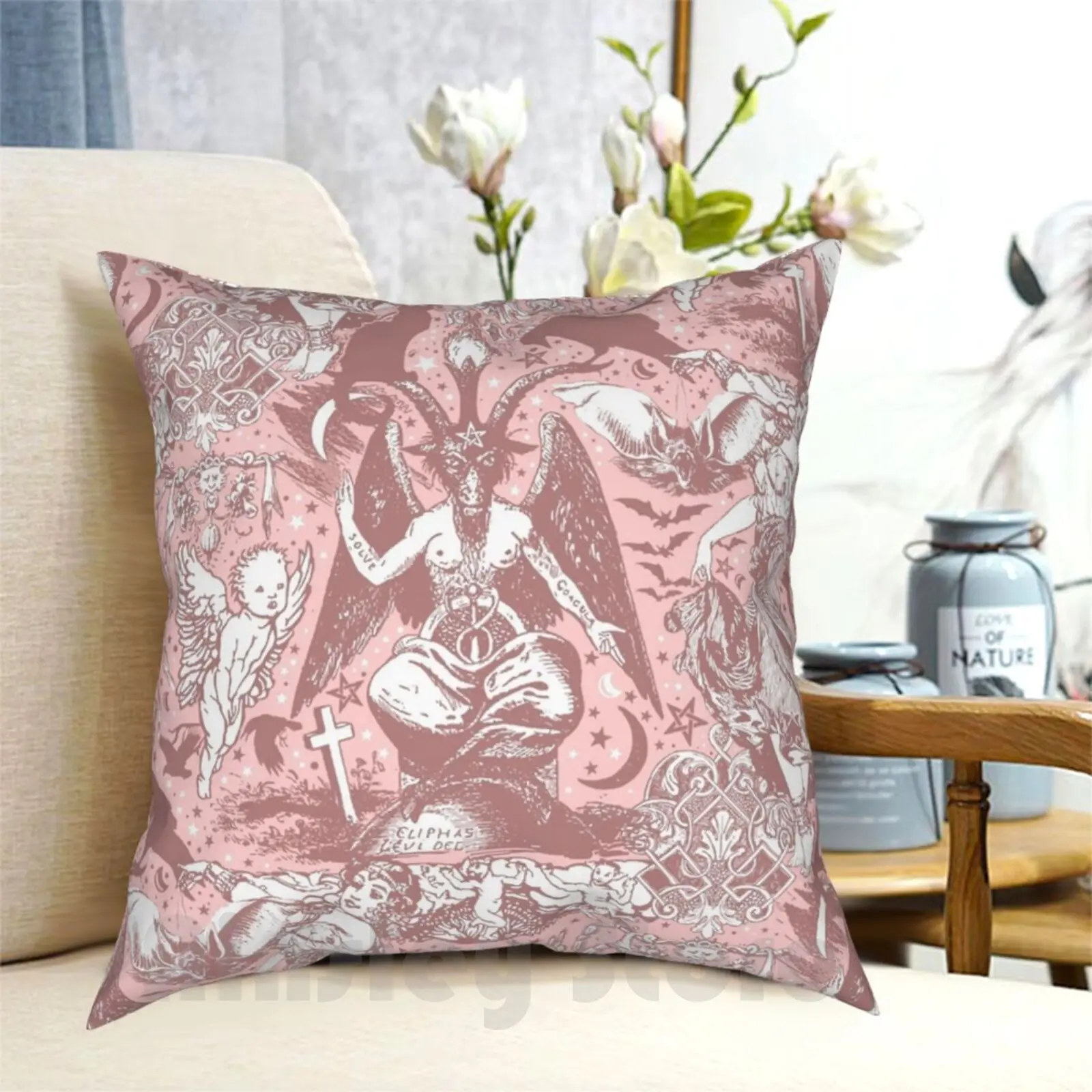 Pastel Goth Gothic Mystical Baphomet Scrap Book Pattern By Moose Disco Pillow Case Printed Home Soft Throw Pillow Moose