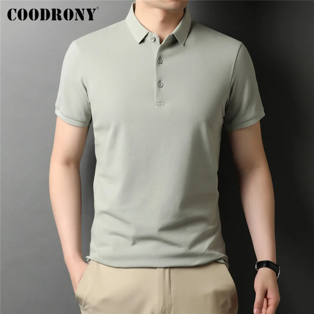 

COODRONY Brand High Quality Summer Classic Pure Color Casual Short Sleeve Cotton Polo-Shirt Men Slim Soft Cool Clothing C5200S