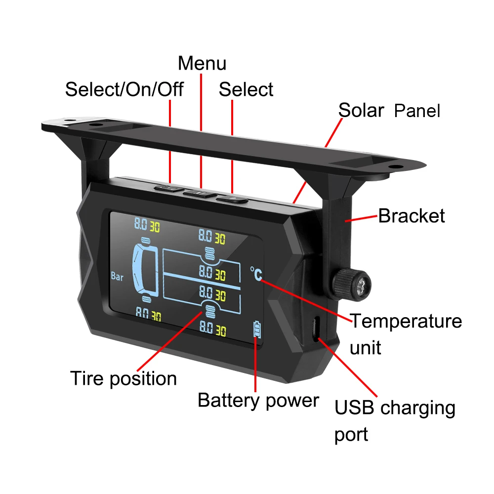 Truck Car Tire Pressure Monitoring System Solar TPMS 6 Sensors LCD Display Tyre Diagnostic Tools Alarm Monitor Autotruck Tester