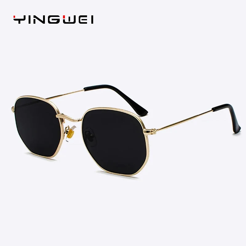 Men Sunglasses Hexagonal Sunglasses New Women Metal Frame Fishing Glasses Gold Tea Sunglasses Lentes De Sol Hombre Glasses UV400