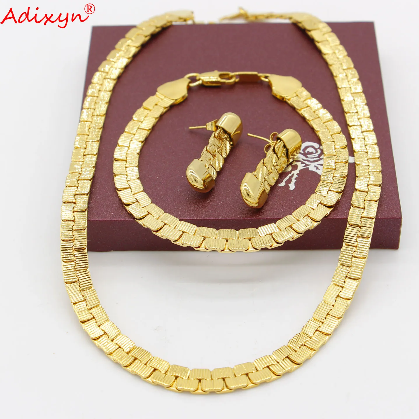 Adixyn دبي طقم مجوهرات الذهب اللون/الناحاس سوار قلادة أقراط مجوهرات الزفاف مصر/تركيا أفريقيا هدايا للنساء N06207