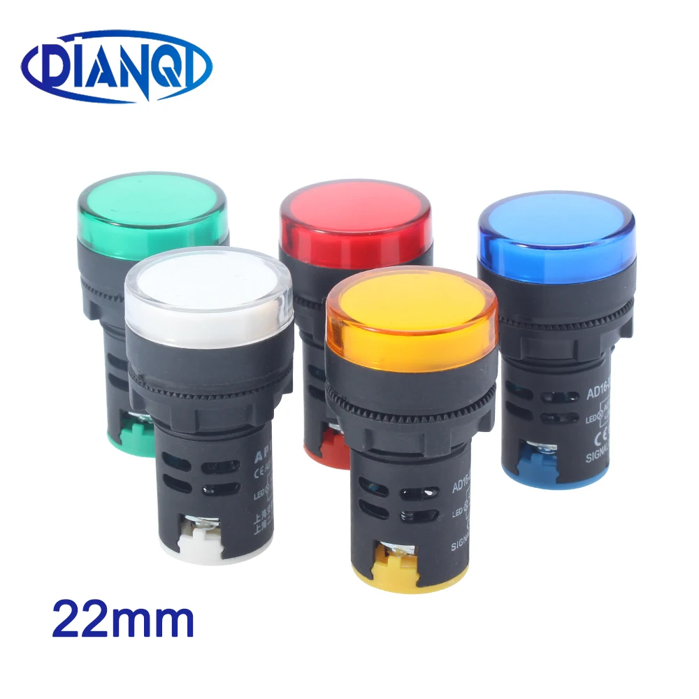 

1PC 12V 24V 220V 110V 380V 22mm Panel Mount Signal Power Led Indicator Light Pilot Lamp Blue Green Red White Yellow Plastic