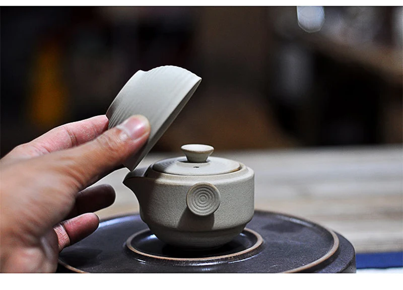 Simple rough pottery express cup one pot one cup one person Japanese travel portable office kungfu tea set teapot