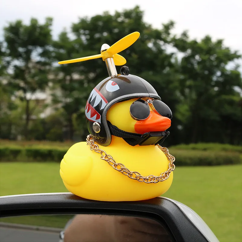 Car Duck With Helmet Super Cool Cycling Bike Duck Bell Auto Goods Gift  Wind Motor Decoration Accessories Without Lights Horn