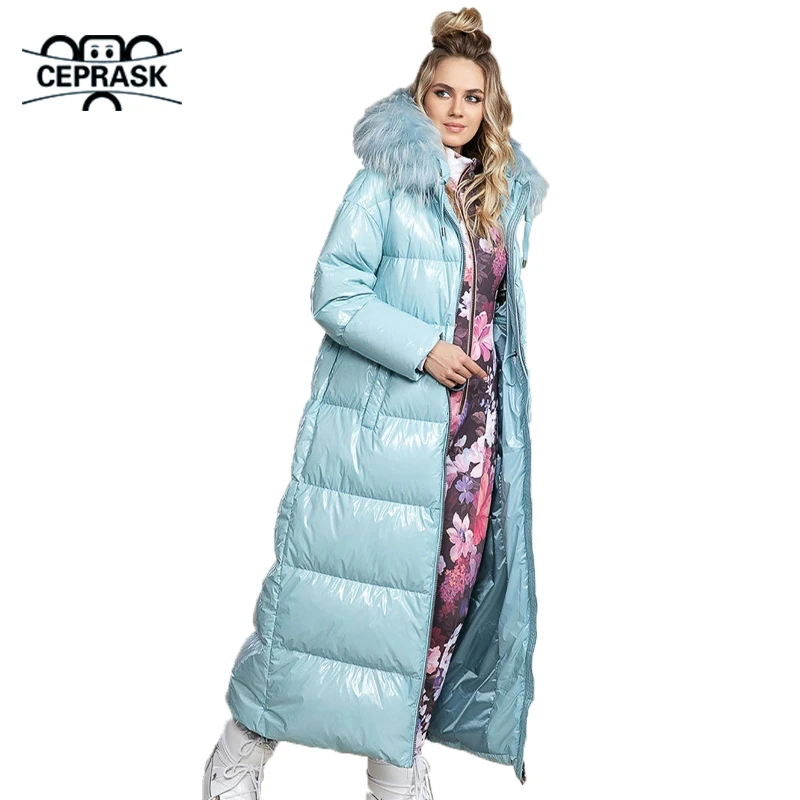 CEPRASK 2023 New Fashion Winter Coat Women X-Long High Quality Thick Cotton Parkas Hooded Outerwear Warm Faux Fur Woman Jacket