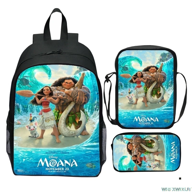 Princess Moana 3PCs/Set 3D Print Pattern School Bag for Boys Girls Teenager Girls Backpacks Children Students Travel Backpack