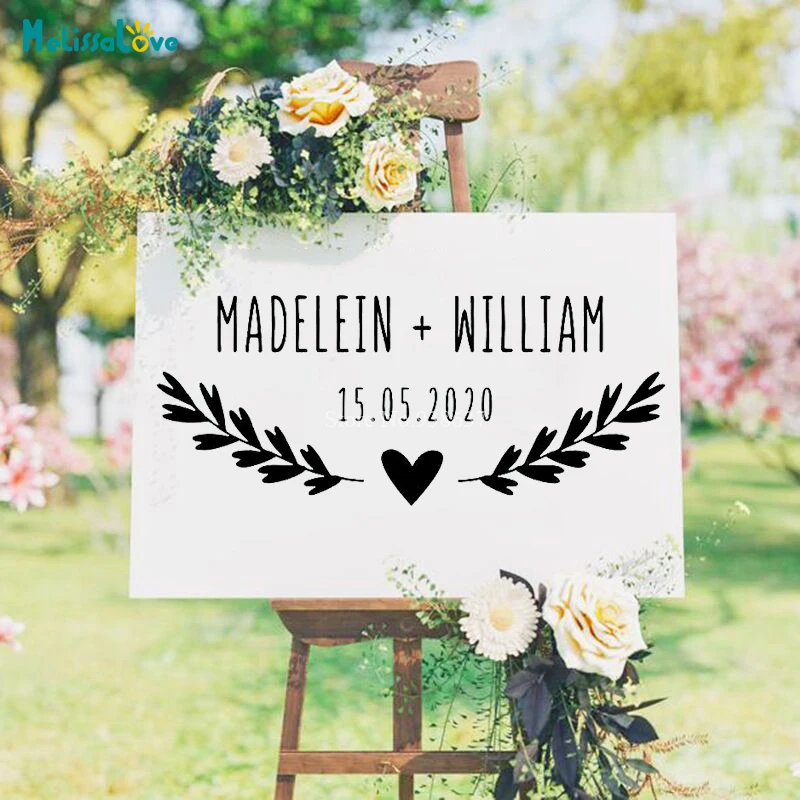 Branches with heart Wedding car sticker Personlized Name Date Wedding Party Sign Welcome Removable Vinyl Stickers BA364
