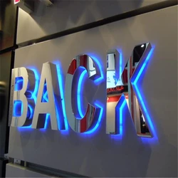 Custom Outdoor Stainless steel back lit LED letter signs, LED rear lighted shop signage, halo lit LED advertising name letters