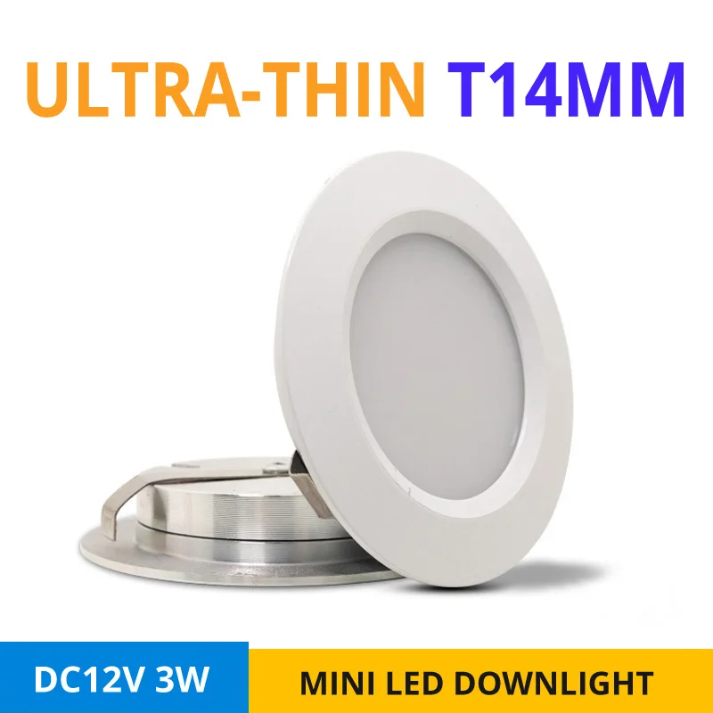 4PCS Mini Recessed Ceiling Light Ultra-thin 3W 12V LED Spot Slim Lamp Indoor Showcase Kitchen Cabinet Small Downlights Hole 55mm