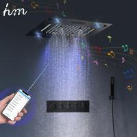 hm Bluetooth Music Shower System Set 16Inch  Bathroom Ceiling LED Shower Head Waterfall Rainfall Thermostatic Mixer Faucets