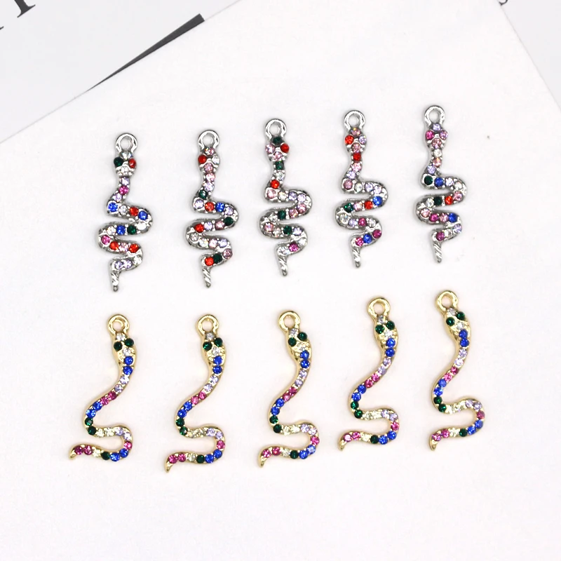 4pcs New Fashion Colorful Rainbow Rhinestone Snake Earring Connector Charms Small Animal Bracelet Necklace Pendant  Jewelry Make