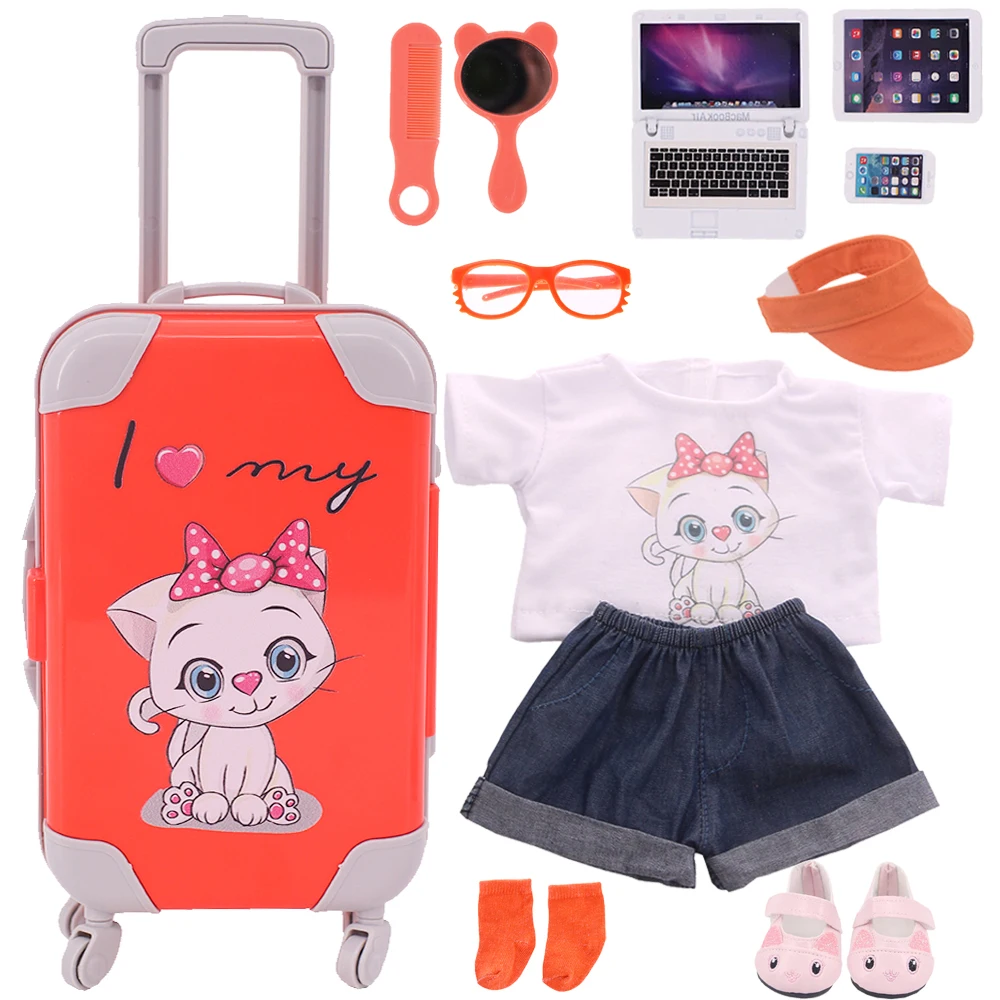 Reborn Doll Clothes Shoes Travel Suitcase Handmade Accessories Fits 18Inch American Doll Girl ,43cm New Born Baby Doll,Russian