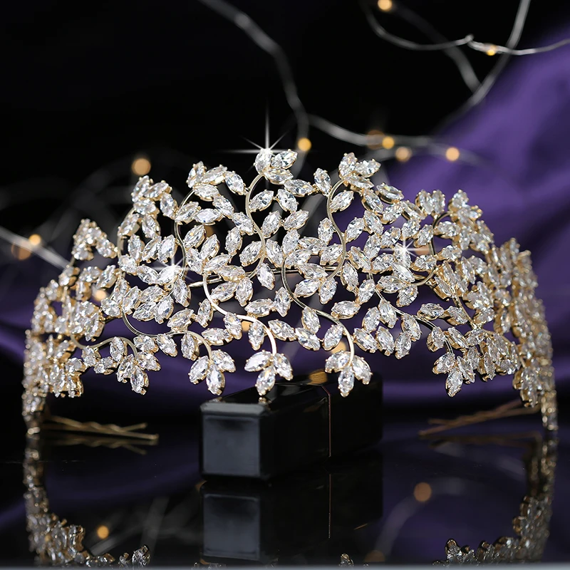 Crown HADIYANA Leaves Design Vintage Women Wedding Bridal Hair Accessories Party Tiaras And Crown Cubic Zircon BC5170 Corona