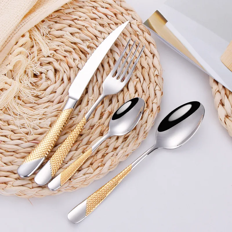 Fashion Golden Dinnerware Set 18/10 Stainless Steel Dinner Knife Fork Cutlery Set Service Silverware Flatware Drop Shipping