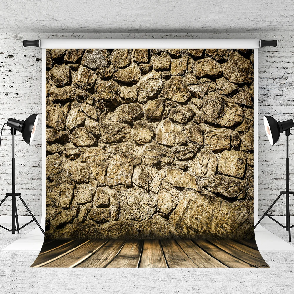 

VinylBDS 5X7FT Stone Wall Strange Backdrop Rphotography Background Wood Floor Muslin Studio Backdrops