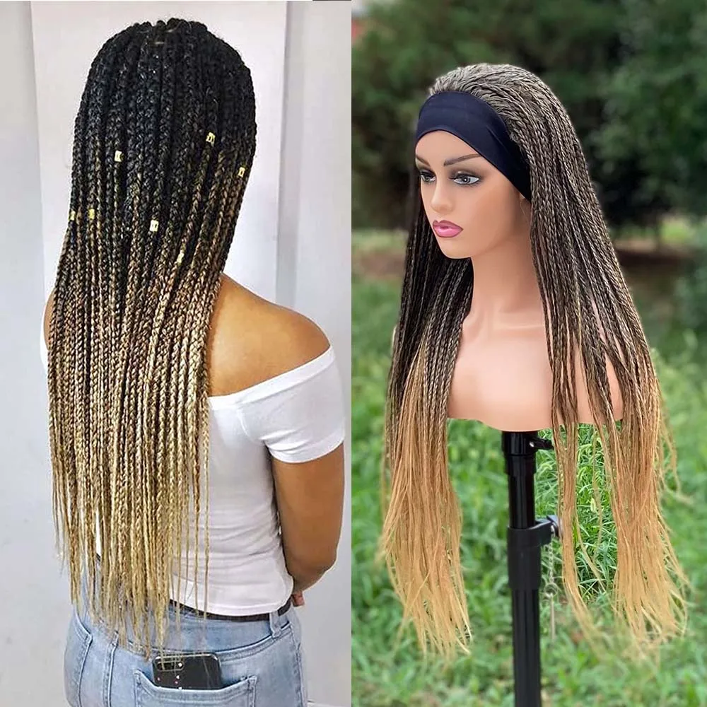 

Long Box Braids Headband Wig Ombre Brown Braided African Dreadlock Wig Synthetic Braiding Beauty Hair Wigs For Women/Men