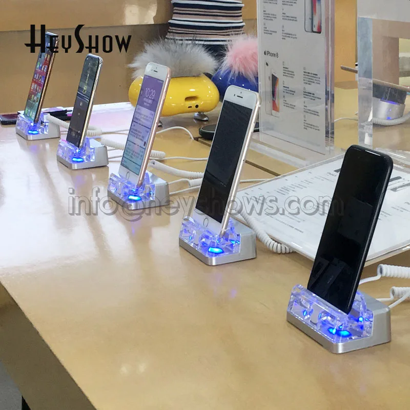 

6 PCS 2 Ports Acrylic Mobile Phone Security Stand Cellphone Anti-Theft Holder Smartphone Display Alarm System For Retail Store