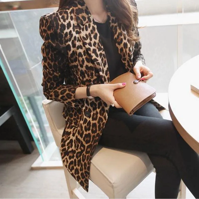 2024 New Fashion Women Blazer Leopard OL Long Sleeve Suit Coat Blazers Jackets Office Lady Tops Biker Jacket Outwear Tops R1140